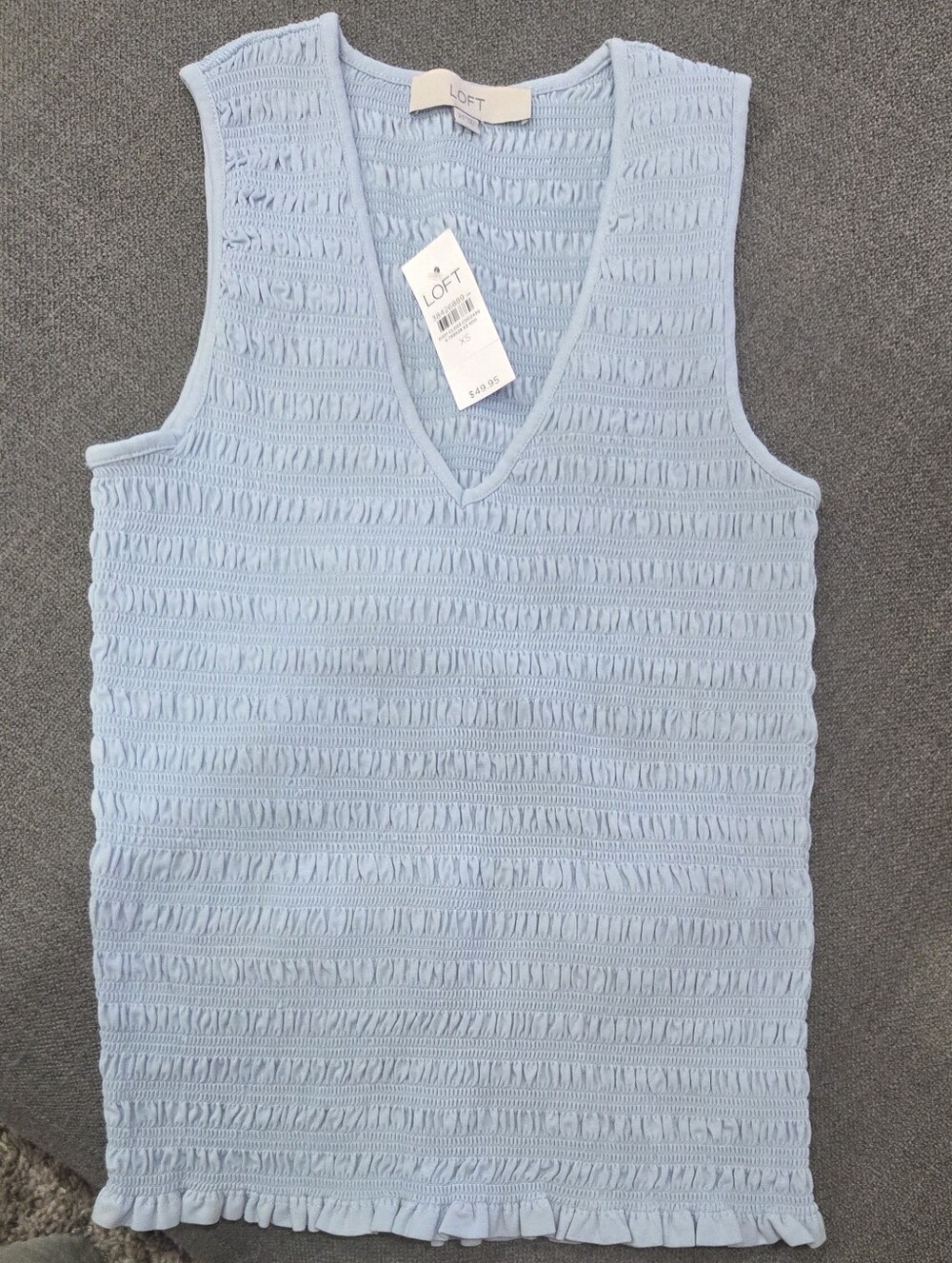 LOFT Pale Blue Textured V-Neck Sleeveless Top